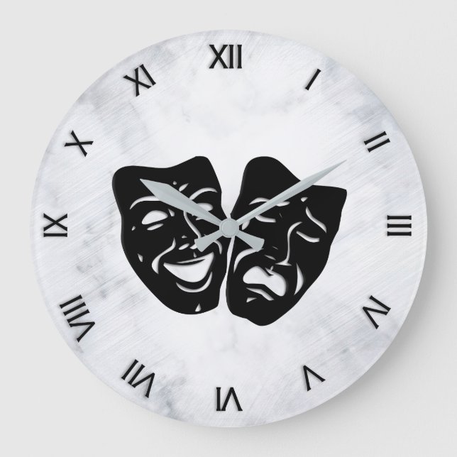 Comedy and Tragedy Theatre Masks Numerals Large Clock (Front)