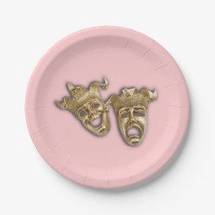 Comedy and Tragedy Theatre Masks Pink Paper Plate