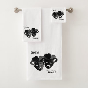 Comedy and Tragedy Theatre Masks White Bath Towel Set