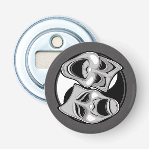 Comedy and Tragedy Theatre Masks Yin Yang Design Bottle Opener