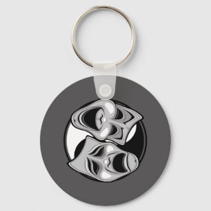 Comedy and Tragedy Theatre Masks Yin Yang Design Key Ring