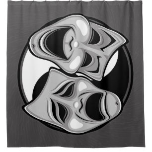 Comedy and Tragedy Theatre Masks Yin Yang Design Shower Curtain