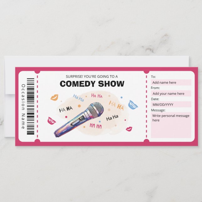 Comedy Show Gift Voucher, Stand Up Comedy Ticket Invitation (Front)