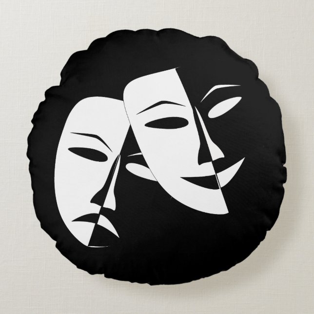/Comedy/Tragedy Black and White Round Pillow (Front)