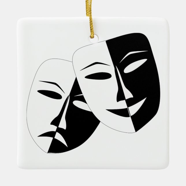 Comedy Tragedy Black and White Theatre Mask Ceramic Ornament (Front)
