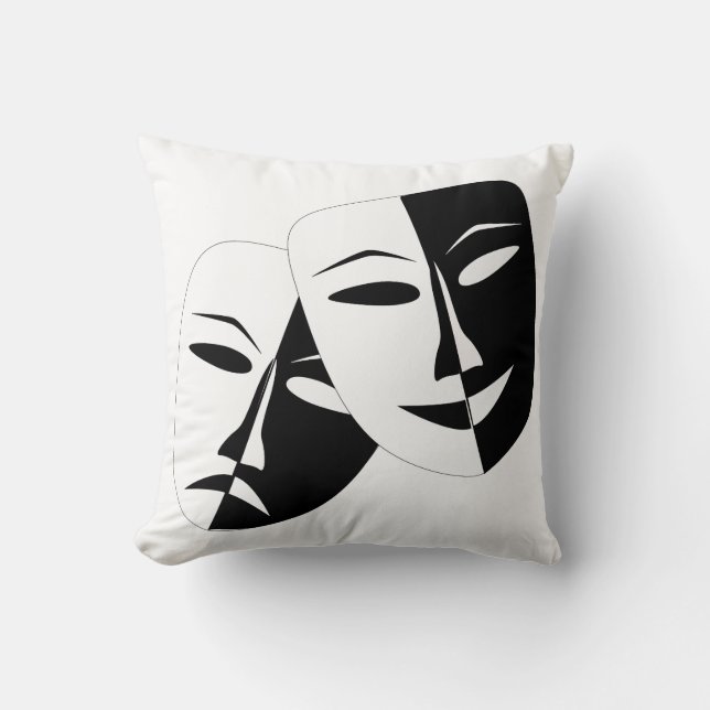 Comedy Tragedy Black and White Theatre Mask Cushion (Front)