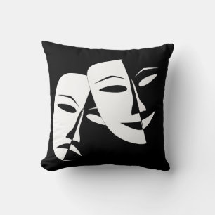 Comedy Tragedy Black and White Theatre Mask Cushion