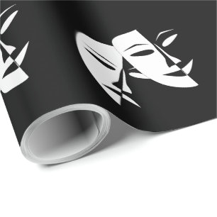 Comedy Tragedy Black and White Theatre Mask Wrapping Paper