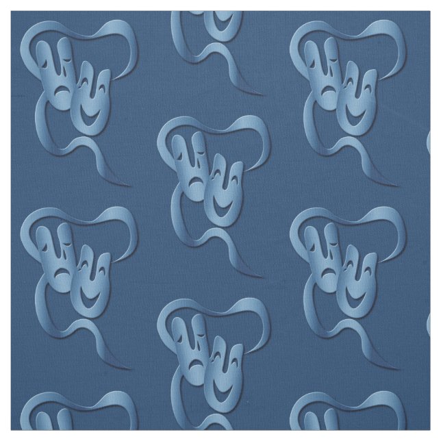 Comedy Tragedy Blue Pima Cotton Fabric (Swatch)