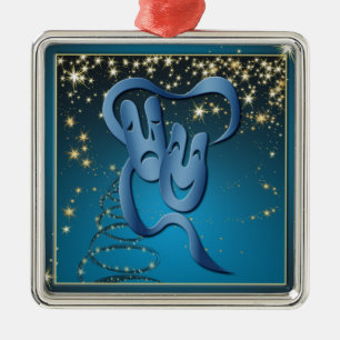 Comedy Tragedy Blue Theatre Mask Blue Christmas 2 Metal Ornament