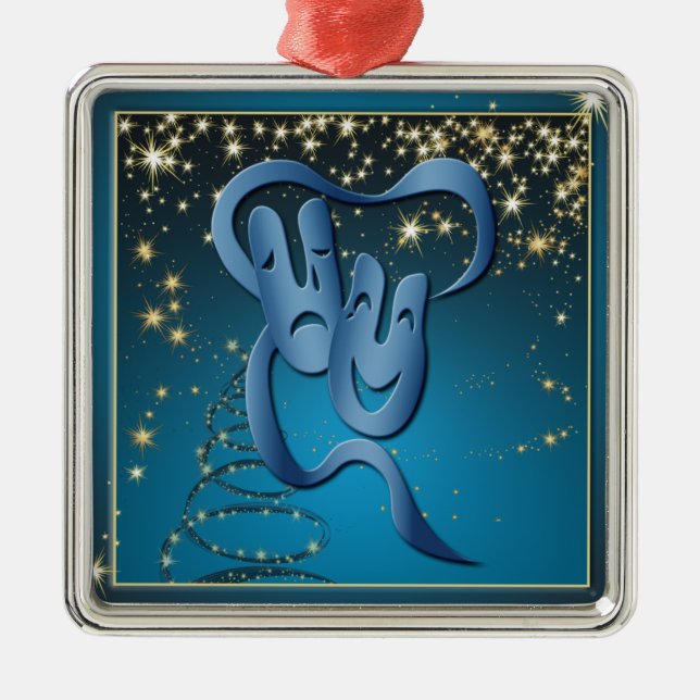 Comedy Tragedy Blue Theatre Mask Blue Christmas 2 Metal Ornament (Front)