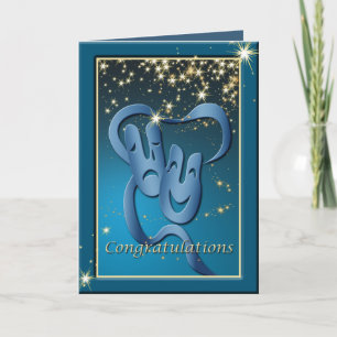 Comedy Tragedy Blue Theatre Mask Congratulations Card