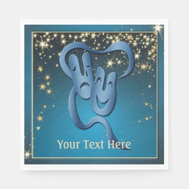 Comedy Tragedy Blue Theatre Mask Custom Napkin (Front)