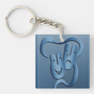 Comedy Tragedy Blue Theatre Mask Keychain