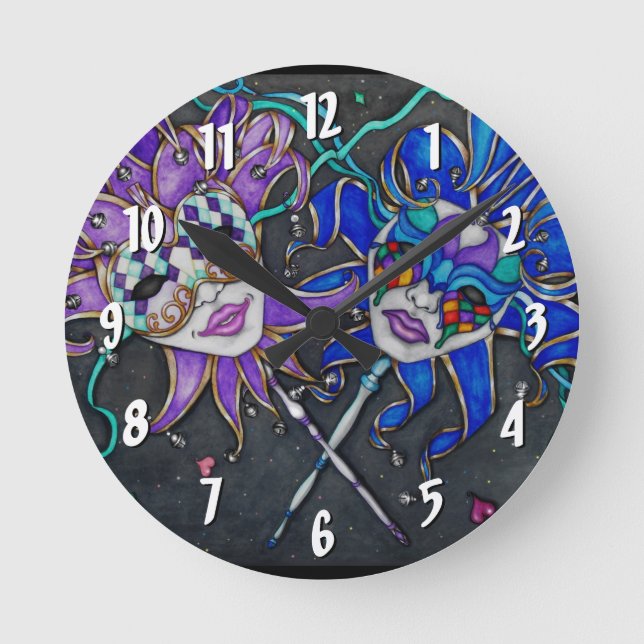 Comedy/Tragedy Jester Masks Round Clock (Front)