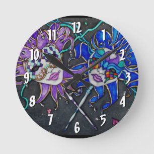 Comedy/Tragedy Jester Masks Round Clock