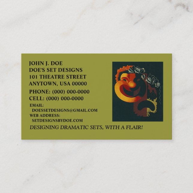 COMEDY & TRAGEDY MASKS THEATER ARTS BUSINESS CARD (Front)