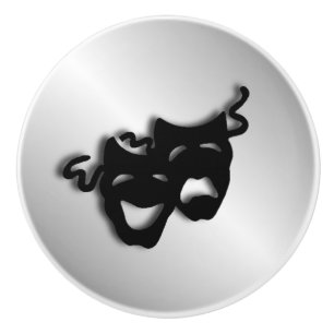 Comedy Tragedy Silver Theatre Masks Ceramic Knob