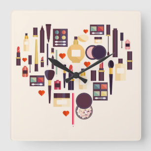 Comestics Heart Square Wall Clock