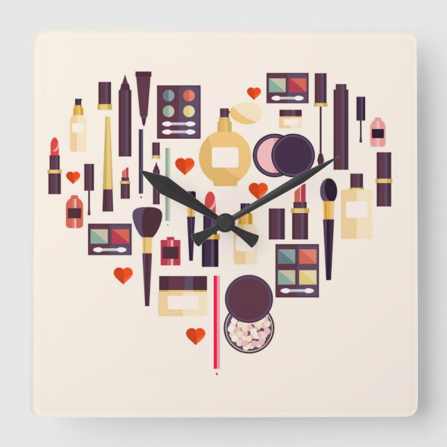 Comestics Heart Square Wall Clock (Front)