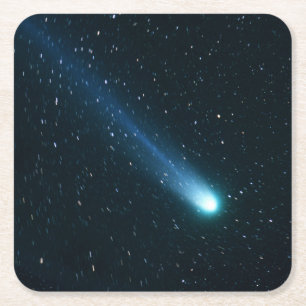 Comet in Night Sky Square Paper Coaster