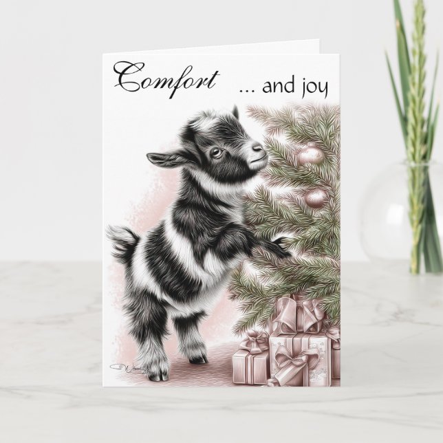 Comfort and Joy   -  Baby Goat Christmas Holiday Card (Front)