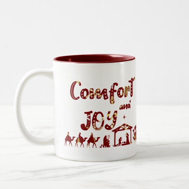 Comfort And Joy Christian Christmas Nativity Two-Tone Coffee Mug (Left)