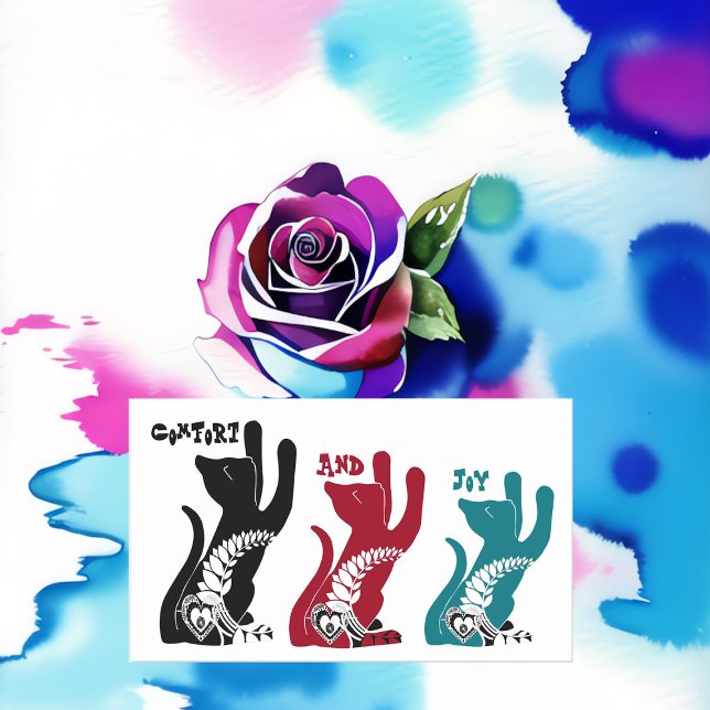 Comfort And Joy Christmas Blessing 3 Cats Praying Rectangular Sticker (Comfort And Joy Christmas Blessing 3 Cats Praying Rectangular Sticker)