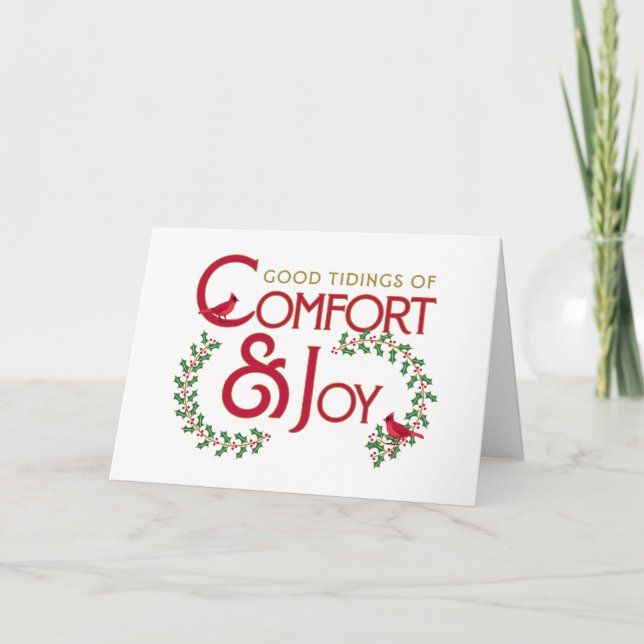 Comfort and Joy Holly Folded Holiday Card (Front)