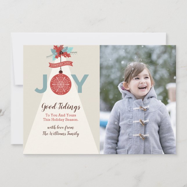 Comfort & Joy Geometric Christmas Photo Card (Front)