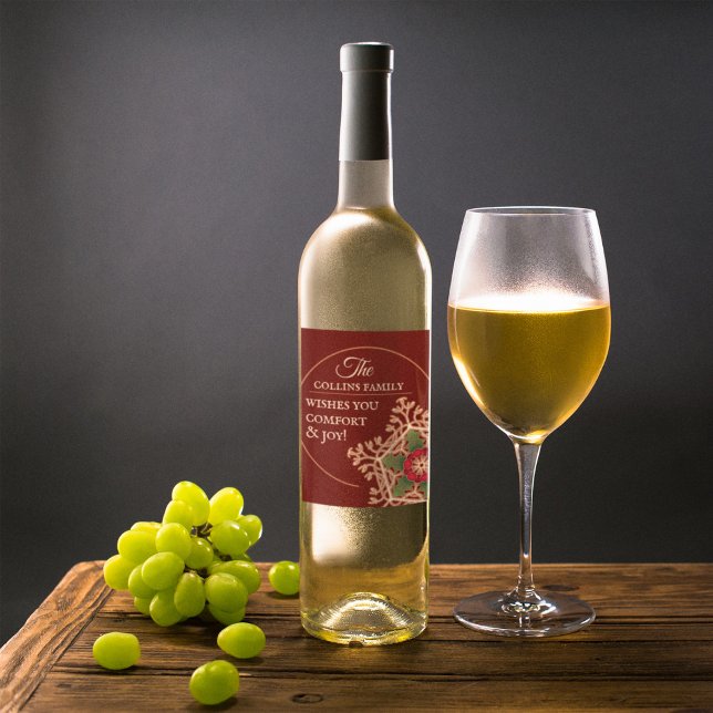 Comfort & Joy Holly Star Personalised Wine Label (Comfort & Joy Holly Star Personalized Wine Label)