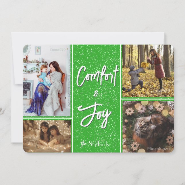 Comfort & Joy in Green Photo Christmas Card (Front)