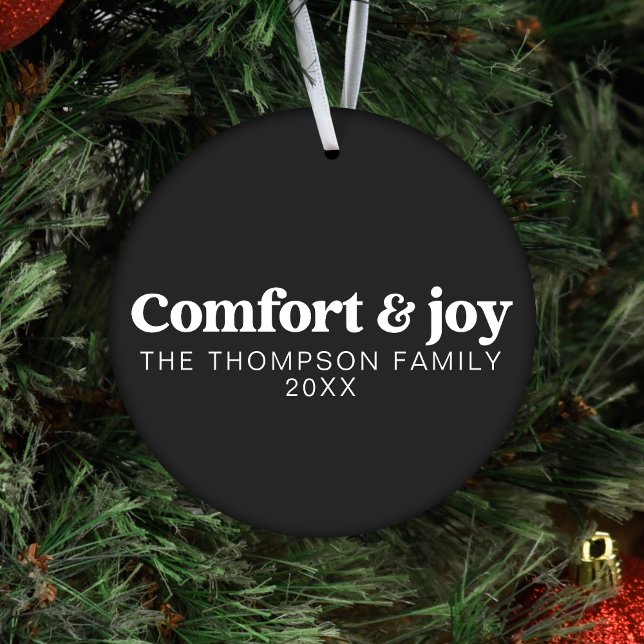 Comfort & Joy Modern Minimalist Black Christmas Ornament (Creator Uploaded)