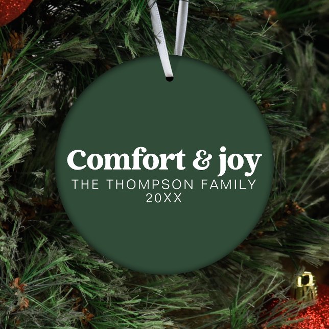 Comfort & Joy Modern Minimalist Green Christmas Ornament (Creator Uploaded)