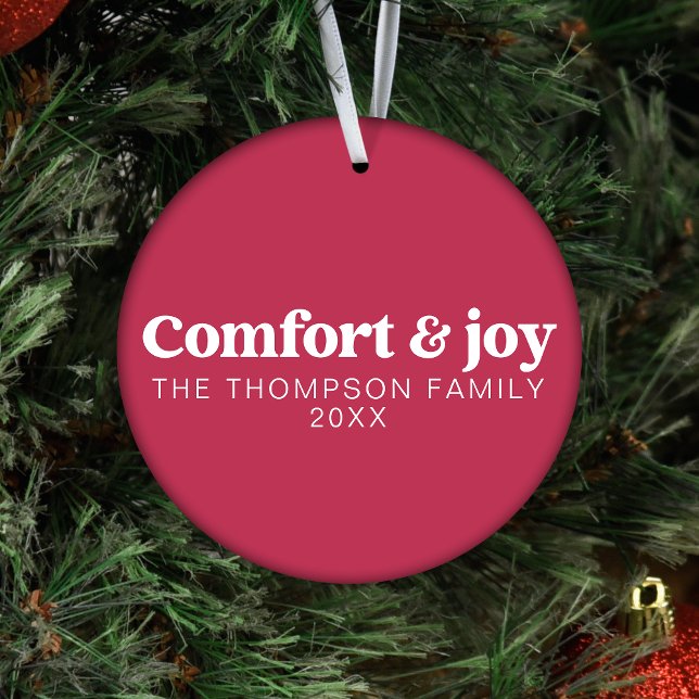 Comfort & Joy Modern Minimalist Pink Christmas Ornament (Creator Uploaded)
