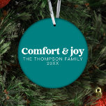 Comfort & Joy Modern Minimalist Teal Christmas Ornament<br><div class="desc">Elevate your holiday decor with our "Comfort & Joy" Modern Minimal Teal Christmas Ornament. Crafted from shatterproof material, this ornament is not only stylish but also durable, ensuring it withstands the test of time. The elegant teal hue adds a modern and trendy touch to your Christmas tree, making it a...</div>