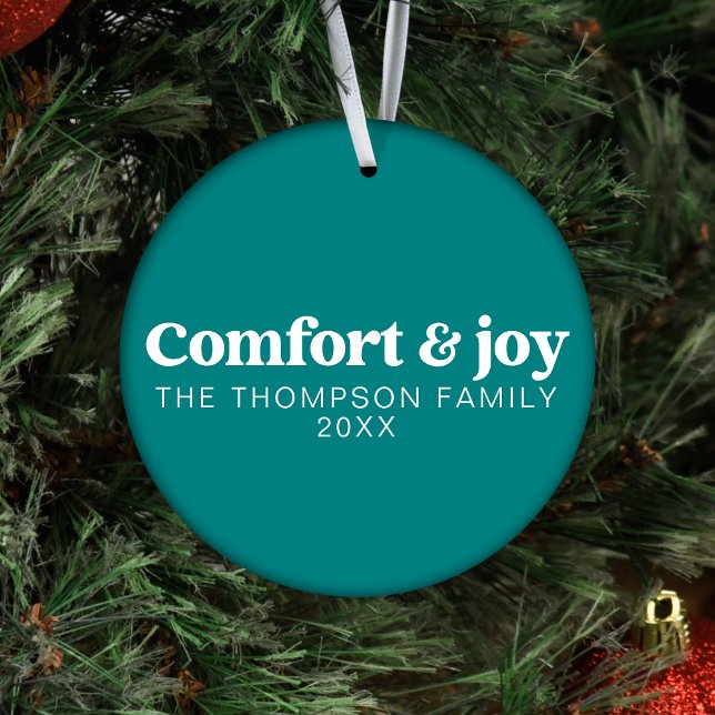 Comfort & Joy Modern Minimalist Teal Christmas Ornament (Creator Uploaded)