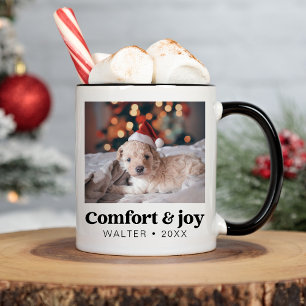 Comfort & Joy Photo and Name Modern Christmas Coffee Mug