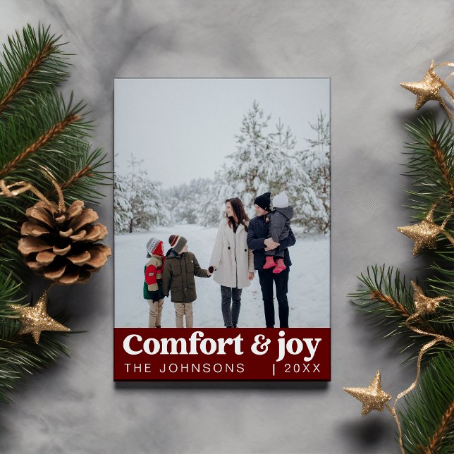 Comfort & Joy Photo and Name Modern Christmas Holiday Card (Creator Uploaded)
