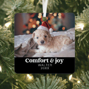 Comfort & Joy Photo and Name Modern Christmas Metal Tree Decoration