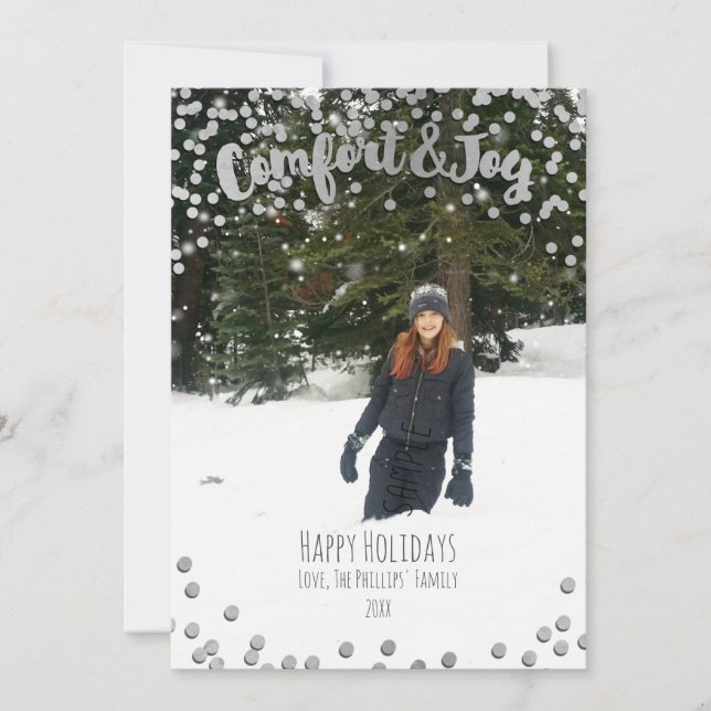 Comfort & Joy Silver Holiday Christmas Photo (Front)