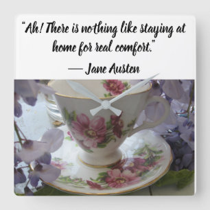 Comfort of home Jane Austen quote Square Wall Clock