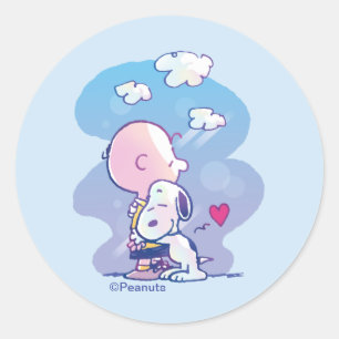 Comfort & Security   Charlie & Snoopy Hug Classic Round Sticker