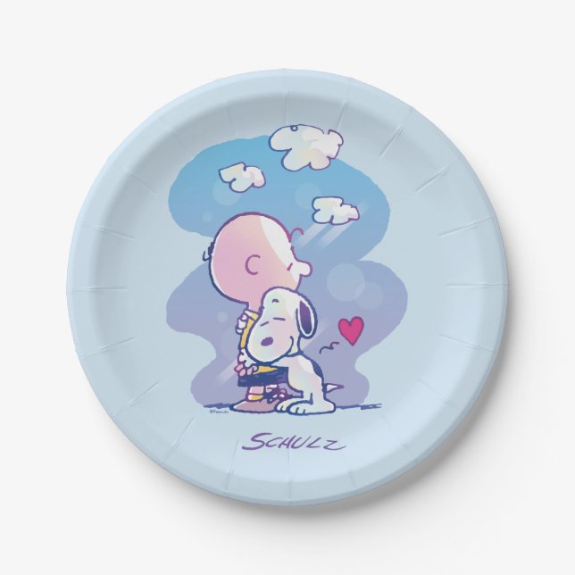 Comfort & Security | Charlie & Snoopy Hug Paper Plate (Front)