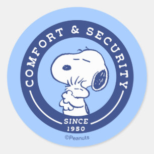 Comfort & Security   Snoopy & Woodstock Hug Classic Round Sticker
