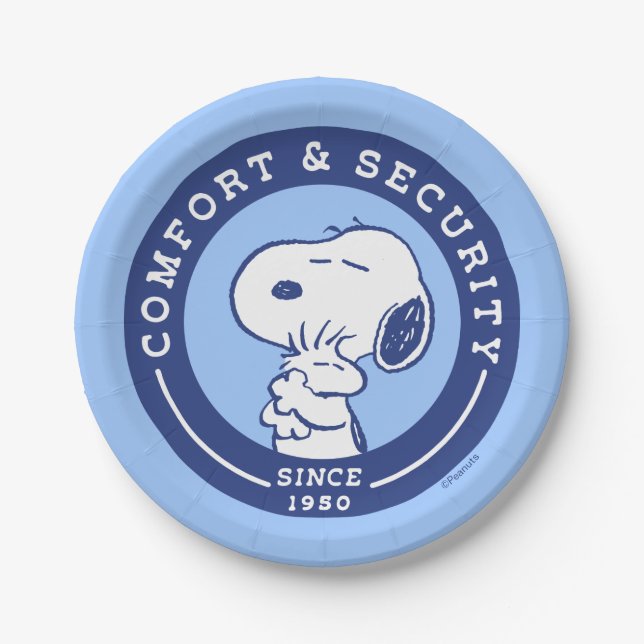 Comfort & Security | Snoopy & Woodstock Hug Paper Plate (Front)