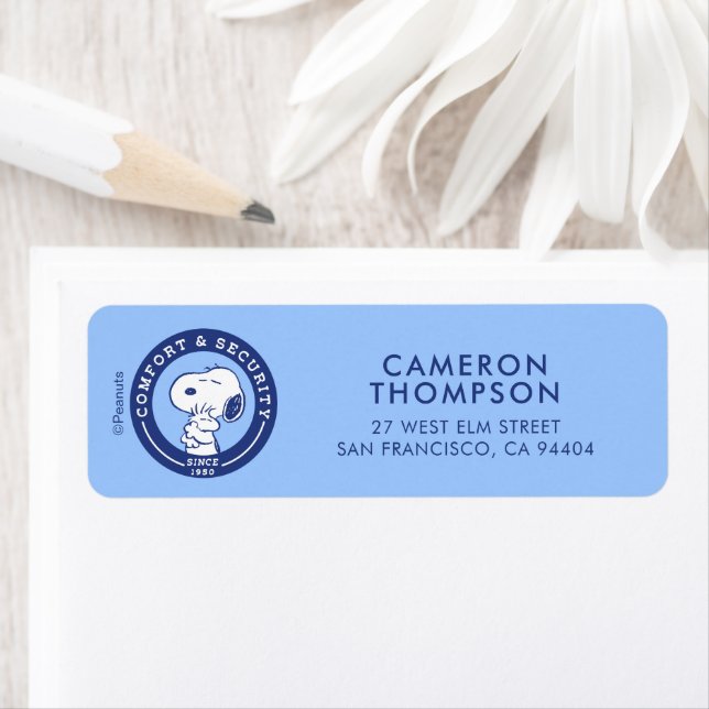 Comfort & Security | Snoopy & Woodstock Hug Return Address Label (Insitu)