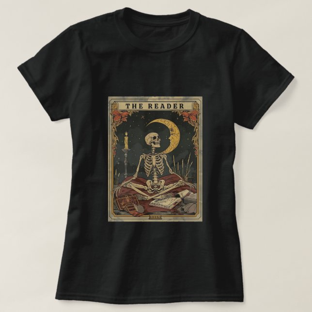 Comfort The Reader Tarot Card Shirt Skeleton Readi (Design Front)