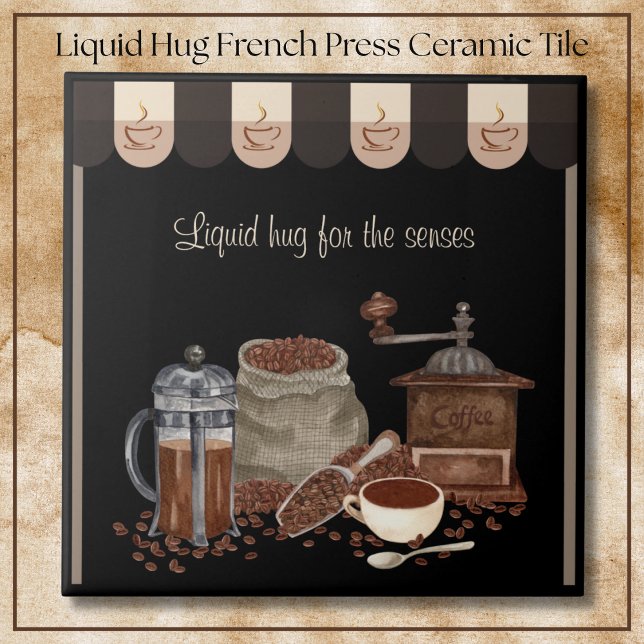 Comforting Liquid Hug French Press Coffee Art Ceramic Tile (Comforting Liquid Hug French Press Coffee Art)