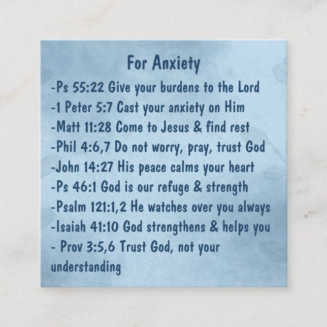 Comforting  Scriptures for Anxiety Stress Worry Square Business Card (Front)